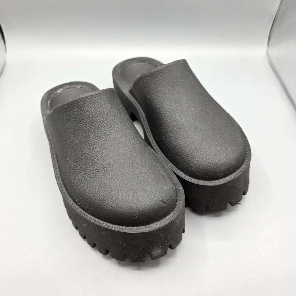 Jeffery Campbell Clogge Womens 8 Black Rubber Platform Lug‎ Sole Mule Clog Shoes